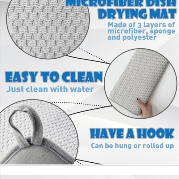 Gray Microfiber Dish Drying Mat, New - Picture 2 of 3